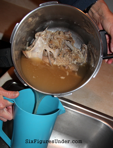 Pressure cook your turkey bones to make delicious turkey broth for free