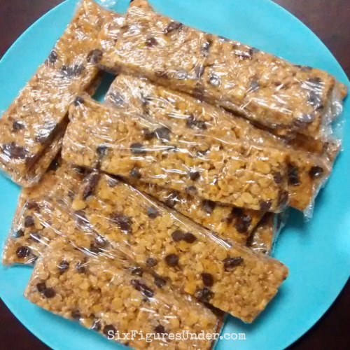 Homemade granola bars individually packaged for lunches