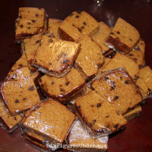 Homemade pumpkin bread individually packaged for lunches