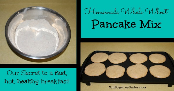 I love having my homemade whole wheat pancake mix on hand. It makes a hot and healthy breakfast so easy!