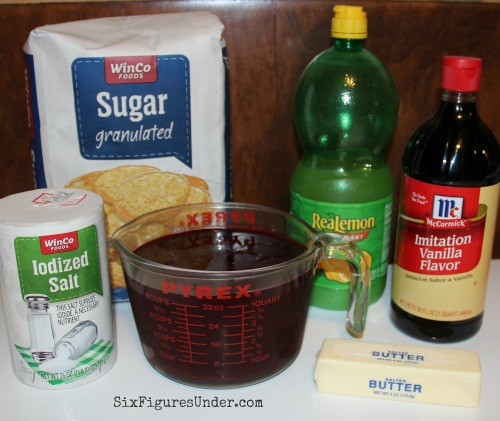 Ingredients for the most delicious blackberry syrup-- great for pancakes, waffles, ice cream, cheesecake, you name it!