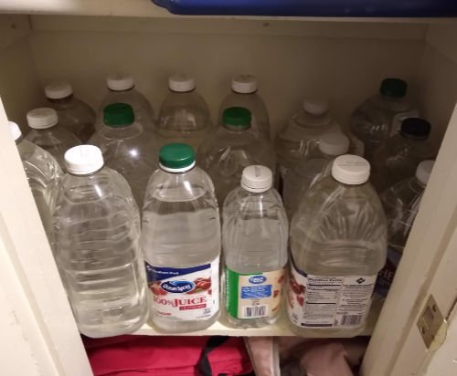 Store water in empty juice containers to have for emergencies