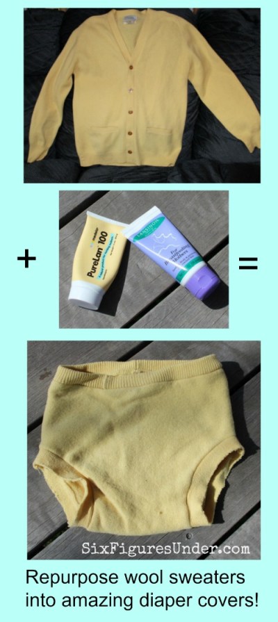 Repurpose old wool sweaters into amazing cloth diaper covers. Learn other tactics for getting cloth diapers free or cheap!