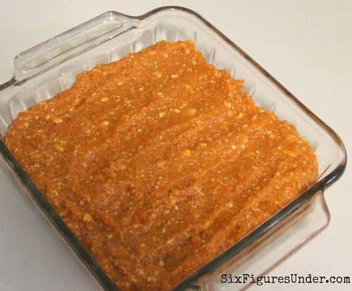 Sweet Potato Souffle-- Spread sweet potato mixture in a greased square baking pan