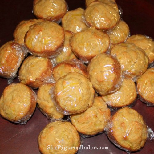 Yellow squash muffins individually packaged for lunches