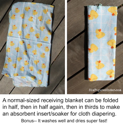 You can use receiving blankets for cloth diapering. Just one of many tips to save money on cloth diapers.